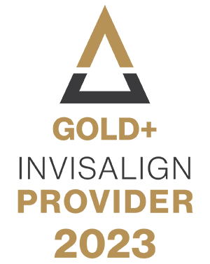 Invisalign Gold Plus Provider certification badge for 2023 from Hildebrand Orthodontics