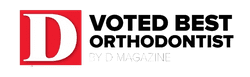 D Magazine "Voted Best Orthodontist" award badge for Hildebrand Orthodontics