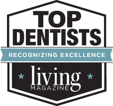 Top Dentists award badge from Living Magazine recognizing excellence in dental care.